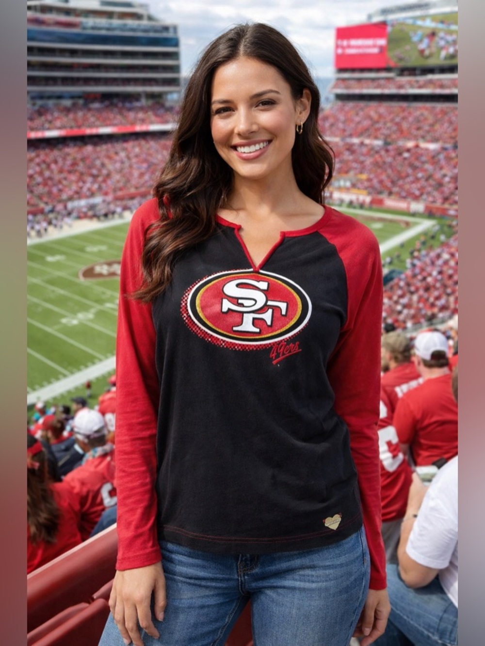 Reebok San Francisco 49ers Long Sleeve Top Women’s Large Red Black NFL Tee